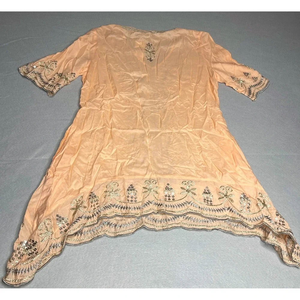 Soft Surroundings Boho Tunic Coverup Pink Coral Sequined Small - Picture 3 of 8
